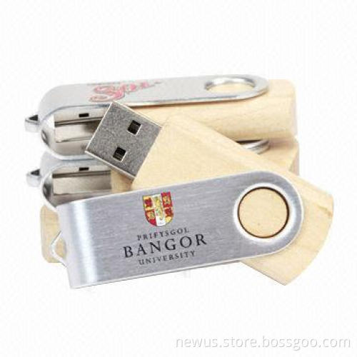 Wooden USB Twister Flash Drives with 1 to 64GB Capacity, Logos Printing Welcomed